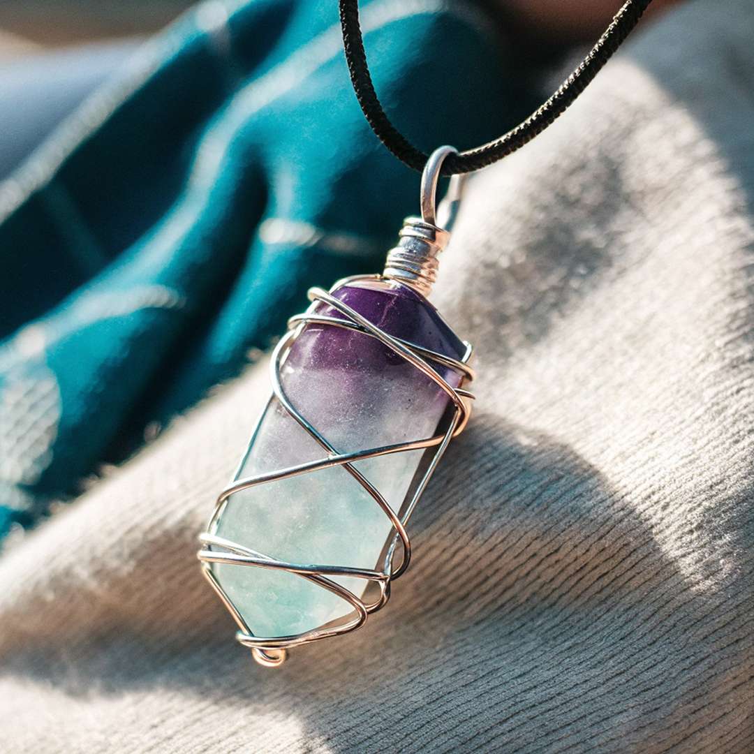 A handcrafted wire wrapped crystal necklace